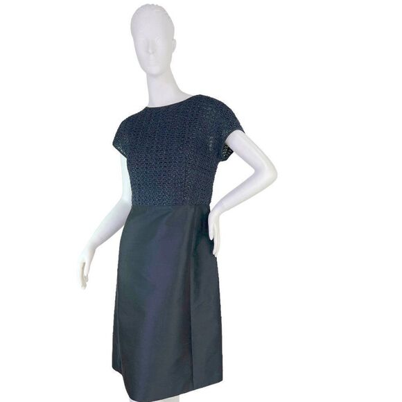 NEW Lafayette New York 148 Short Sleeve Silk Blend Formal Dress in Ink Blue Sz 6 - Picture 2 of 14